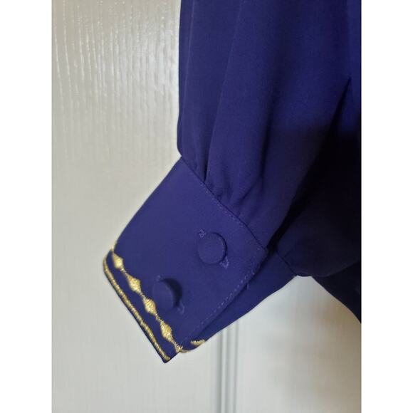 Vintage 70s Wilroy Purple Gold Embroidered Sheer Silky Statement Blouse, Size 6 - Picture 14 of 14